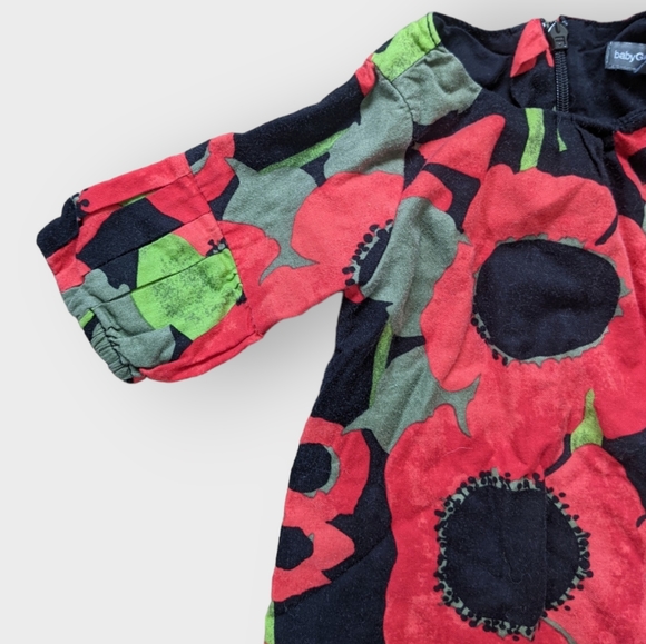 3-6 Months Baby Gap Cotton Red Poppy and Black Baby Girl Dress with Zip Up Back - Picture 2 of 5